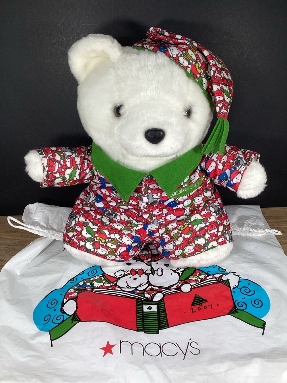 2007 Santa Bear Macy's Dayton Hudson Christmas Plush & Bag, Pajama Time